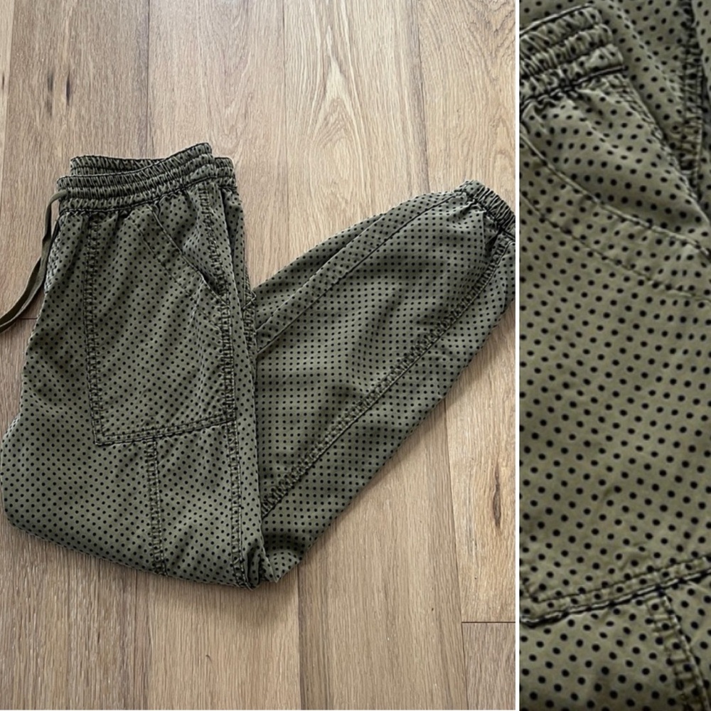 Anthropologie Polka Dot Flocked Joggers - Size XS - Moss Green/Navy blue